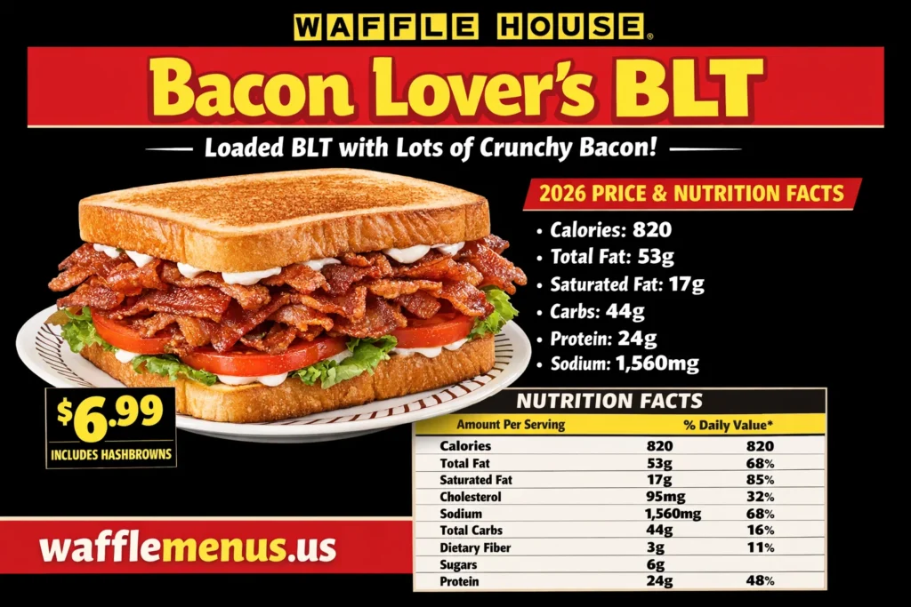 Bacon Lovers BLT Waffle House Menu Price, Calories & Nutrition Facts 2026