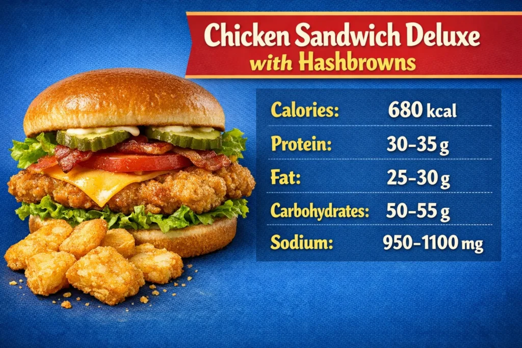 Chicken Sandwich Deluxe with Hashbrowns