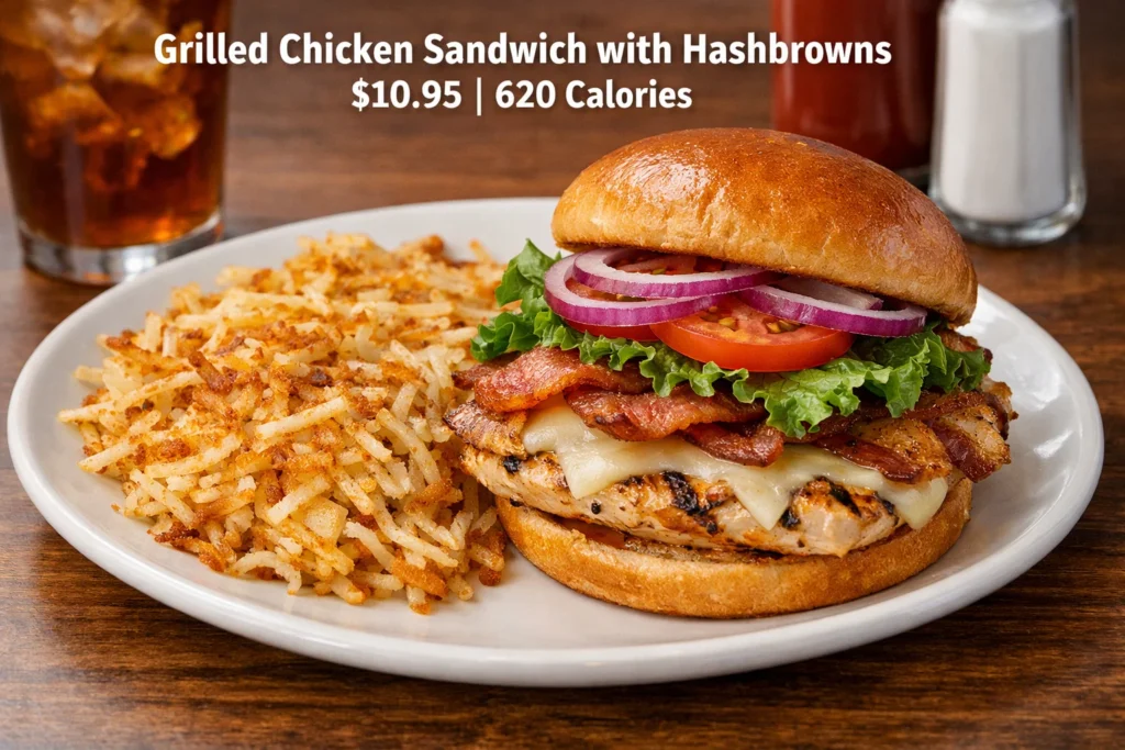 Grilled Chicken Sandwich with Hashbrowns