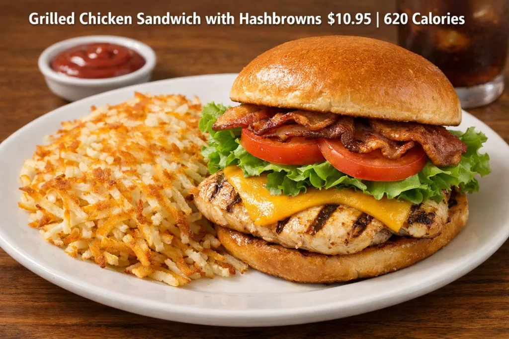 Grilled Chicken Sandwich with Hashbrowns