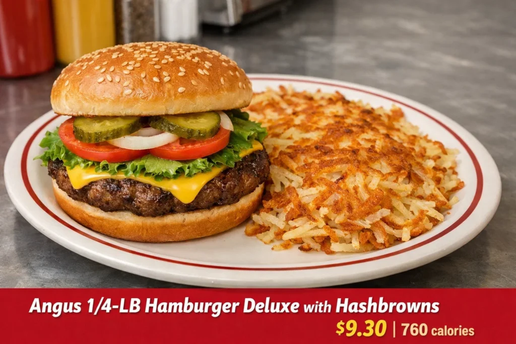 ANGUS 1/4-LB HAMBURGER DELUXE WITH HASHBROWNS