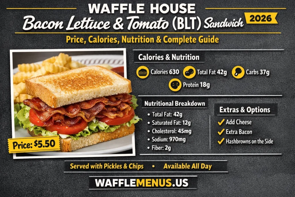 Waffle House Bacon Lettuce and Tomato (BLT) Sandwich Price, Calories, Nutrition & Complete Guide 2026