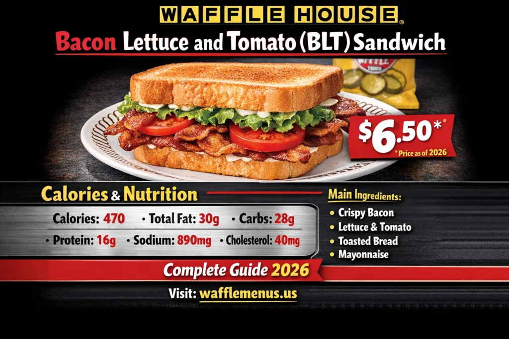 Waffle House Bacon Lettuce and Tomato (BLT) Sandwich Price, Calories, Nutrition & Complete Guide 2026