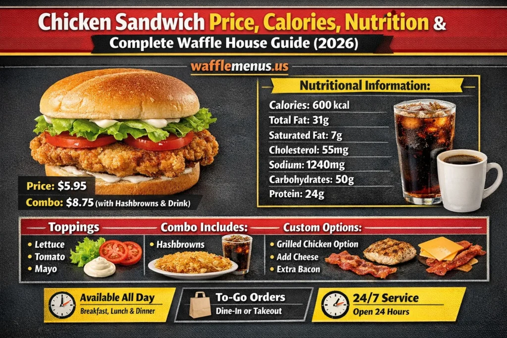 Chicken Sandwich Price, Calories, Nutrition & Complete Waffle House Guide (2026)