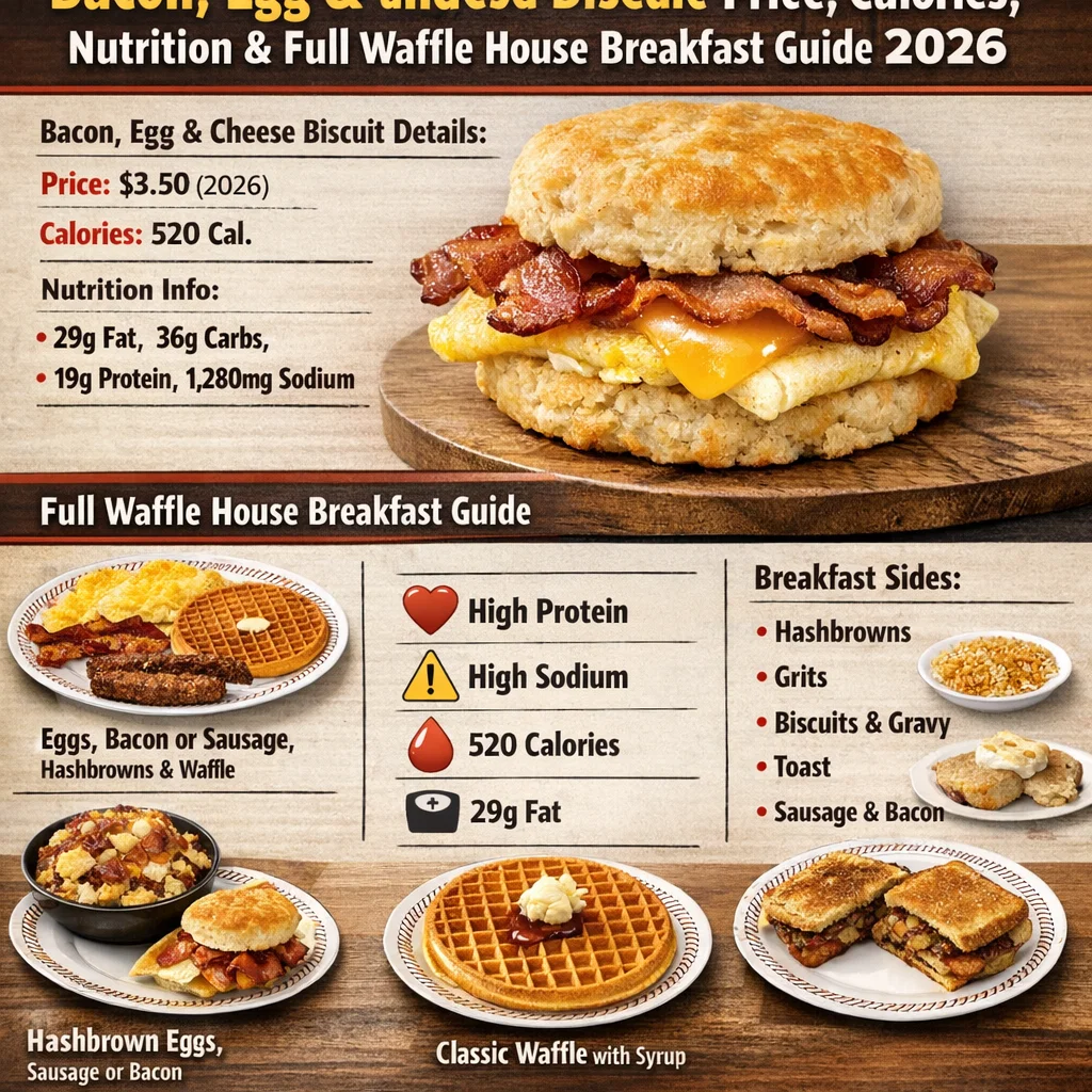 Bacon, Egg and Cheese Biscuit Price, Calories, Nutrition & Full Waffle House Breakfast Guide 2026