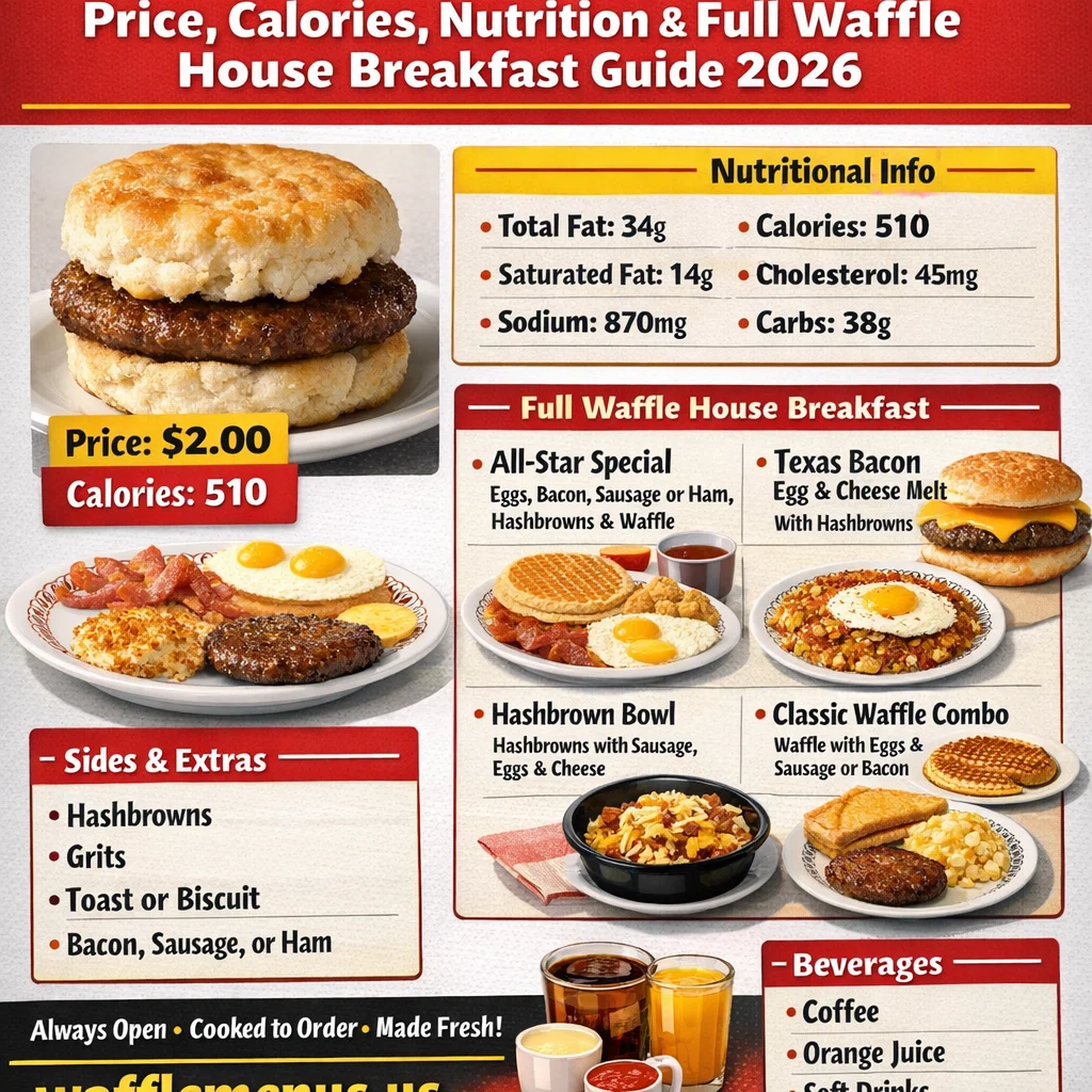 Sausage Biscuit Price, Calories, Nutrition & Full Waffle House Breakfast Guide 2026