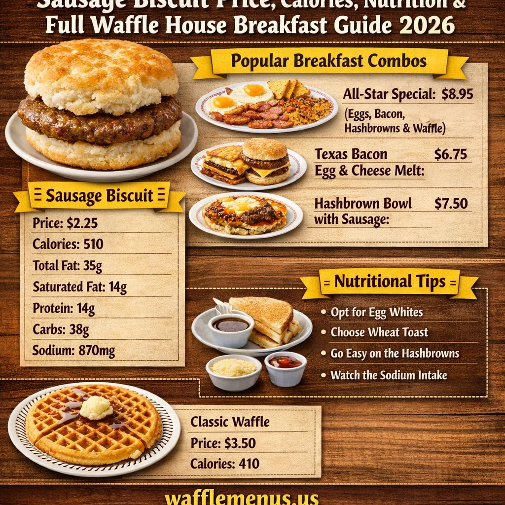Sausage Biscuit Price, Calories, Nutrition & Full Waffle House Breakfast Guide 2026