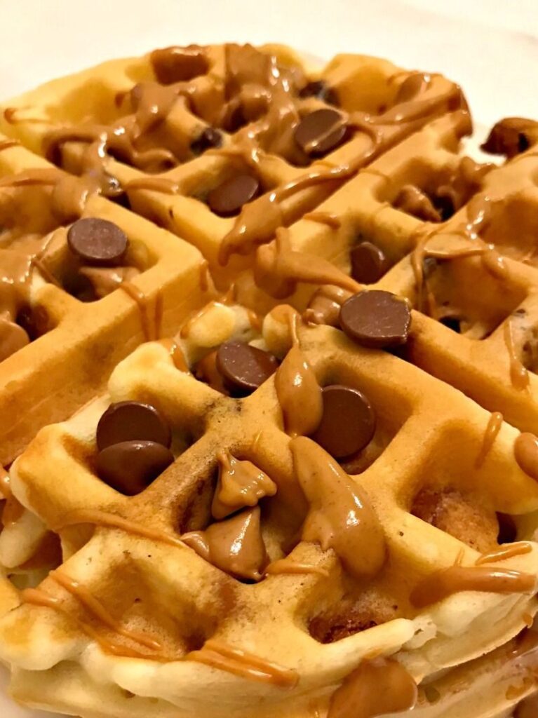 Peanut Butter Waffles with Chocolate Chips