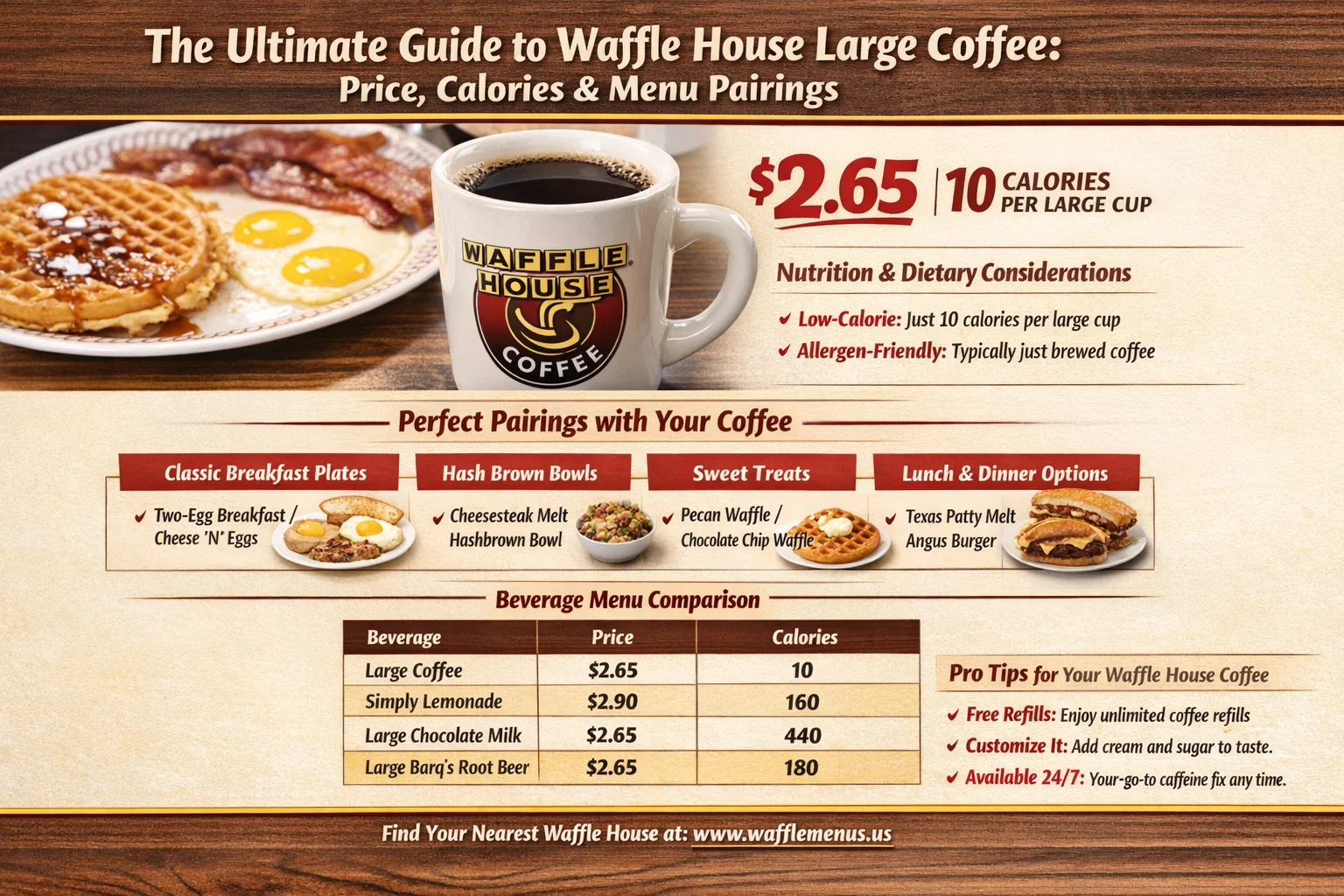 The Waffle House Large Coffee Price, Calories and Menu 2026