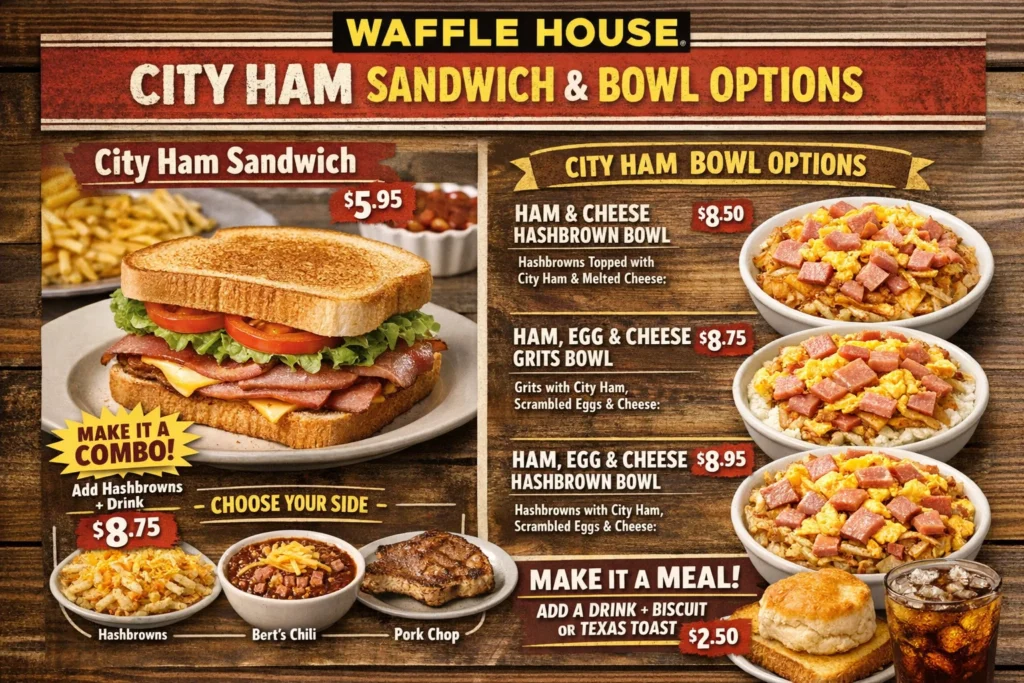 Waffle House City Ham Sandwich & Bowl Options