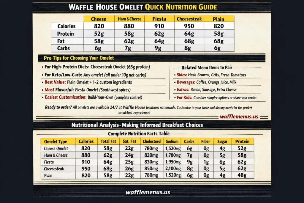Waffle House Omelets Menu with Price and Calories