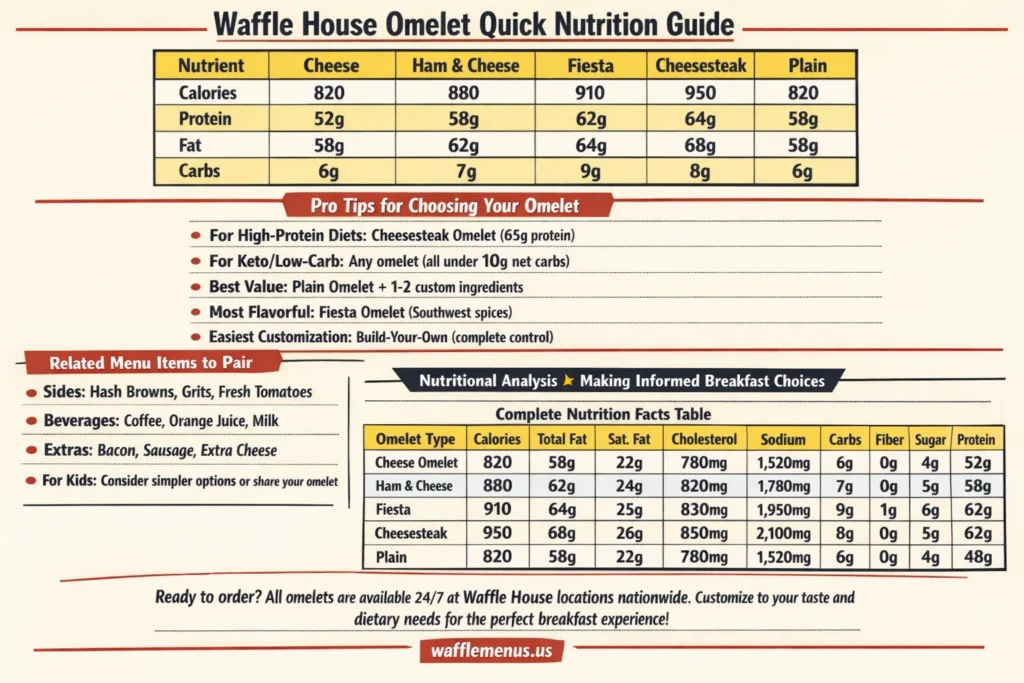 Waffle House Omelets Menu with Price and Calories