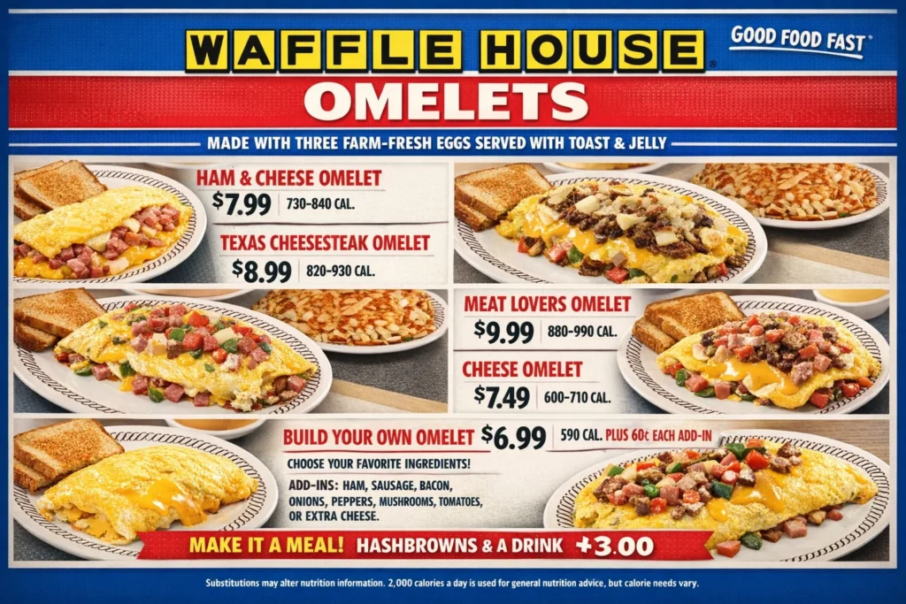 Waffle House Omelets Menu with Price and Calories