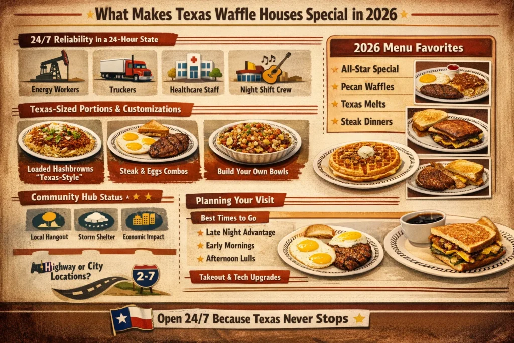 For travelers and locals seeking reliable comfort food across the Lone Star State, finding Waffle House locations in Texas provides consistent dining satisfaction any time of day or night. Whether searching for a 24 hour Waffle House Texas location in Houston, Dallas, Austin, or San Antonio, these iconic diners deliver Southern hospitality with their signature golden waffles, customizable hashbrowns, and hearty breakfast plates. The Waffle House Texas experience extends beyond major metros to communities like Fort Worth, El Paso, Corpus Christi, and Arlington TX, where each location maintains the chain's reputation for quality and accessibility. From North Texas to South Texas, and along major corridors like I-35, I-10, and I-45, Waffle Houses in Texas serve as essential pit stops for road trippers, shift workers, and families craving familiar comfort food. Exploring the Waffle House menu Texas offers reveals classic favorites like the All Star Special, pecan waffles, and the regional Texas bacon cheesesteak melt that have become staples for patrons across the state. Whether visiting for Waffle House breakfast Texas in the morning, a late-night meal from a Waffle House open 24 hours, or utilizing Waffle House delivery Texas services, customers appreciate the consistent quality and generous portions. The best Waffle House Texas locations often combine efficient service with that welcoming diner atmosphere that regulars cherish, making each visit to a Waffle House near me Texas feel like a homecoming. For those with dietary considerations, inquiring about Waffle House gluten free Texas options or checking Waffle House nutrition Texas information ensures everyone can enjoy these Southern comfort classics. The cultural significance of Waffle Houses in Texas extends beyond mere dining establishments to become community landmarks and regional traditions. From the Hill Country to the Gulf Coast, and throughout Central Texas and West Texas, these restaurants have woven themselves into the fabric of local life. The Waffle House experience Texas represents more than just food—it's about reliability during storms, consistency for travelers, and community connection for regulars. Whether you're searching for a Waffle House DFW location after a flight, a Waffle House near me for a quick breakfast, or planning a stop at a Waffle House I-35 location during a road trip, these establishments deliver exactly what hungry Texans expect: quality comfort food served with genuine Southern hospitality around the clock.