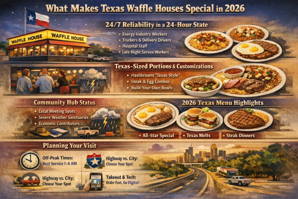 For travelers and locals seeking reliable comfort food across the Lone Star State, finding Waffle House locations in Texas provides consistent dining satisfaction any time of day or night. Whether searching for a 24 hour Waffle House Texas location in Houston, Dallas, Austin, or San Antonio, these iconic diners deliver Southern hospitality with their signature golden waffles, customizable hashbrowns, and hearty breakfast plates. The Waffle House Texas experience extends beyond major metros to communities like Fort Worth, El Paso, Corpus Christi, and Arlington TX, where each location maintains the chain's reputation for quality and accessibility. From North Texas to South Texas, and along major corridors like I-35, I-10, and I-45, Waffle Houses in Texas serve as essential pit stops for road trippers, shift workers, and families craving familiar comfort food. Exploring the Waffle House menu Texas offers reveals classic favorites like the All Star Special, pecan waffles, and the regional Texas bacon cheesesteak melt that have become staples for patrons across the state. Whether visiting for Waffle House breakfast Texas in the morning, a late-night meal from a Waffle House open 24 hours, or utilizing Waffle House delivery Texas services, customers appreciate the consistent quality and generous portions. The best Waffle House Texas locations often combine efficient service with that welcoming diner atmosphere that regulars cherish, making each visit to a Waffle House near me Texas feel like a homecoming. For those with dietary considerations, inquiring about Waffle House gluten free Texas options or checking Waffle House nutrition Texas information ensures everyone can enjoy these Southern comfort classics. The cultural significance of Waffle Houses in Texas extends beyond mere dining establishments to become community landmarks and regional traditions. From the Hill Country to the Gulf Coast, and throughout Central Texas and West Texas, these restaurants have woven themselves into the fabric of local life. The Waffle House experience Texas represents more than just food—it's about reliability during storms, consistency for travelers, and community connection for regulars. Whether you're searching for a Waffle House DFW location after a flight, a Waffle House near me for a quick breakfast, or planning a stop at a Waffle House I-35 location during a road trip, these establishments deliver exactly what hungry Texans expect: quality comfort food served with genuine Southern hospitality around the clock.