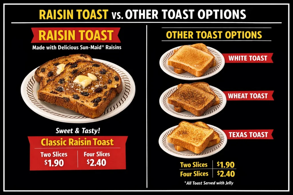 Waffle House raisin toast, Waffle House raisin toast price, Waffle House raisin toast calories, Waffle House raisin toast nutrition, Waffle House breakfast sides, Waffle House toast options