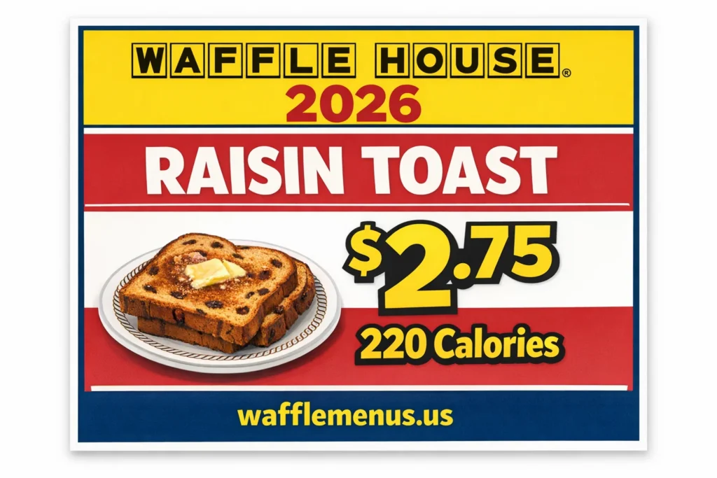 Waffle House raisin toast, Waffle House raisin toast price, Waffle House raisin toast calories, Waffle House raisin toast nutrition, Waffle House breakfast sides, Waffle House toast options