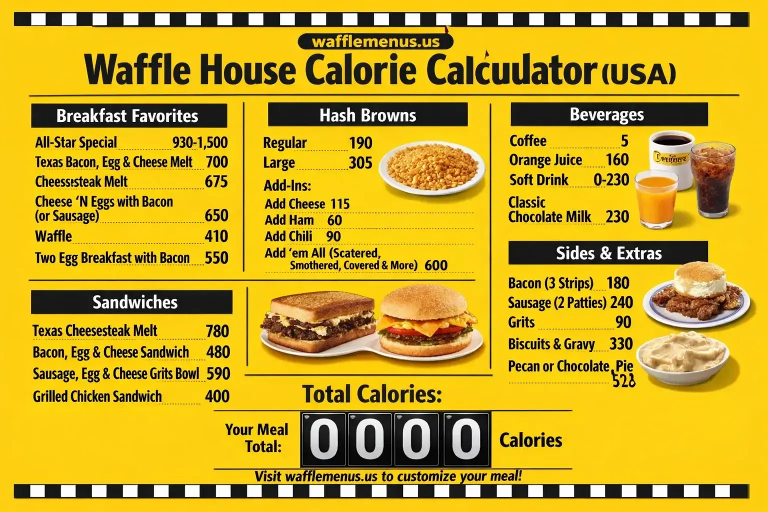 Waffle House Calorie Calculator Calories, Facts & Full Menu: wafflemenus.us