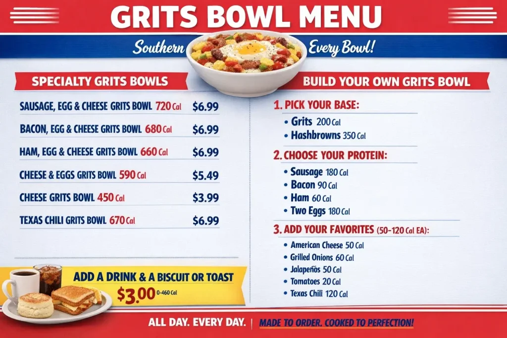 Waffle House Grits Bowl Menu full menu with prices and Calories