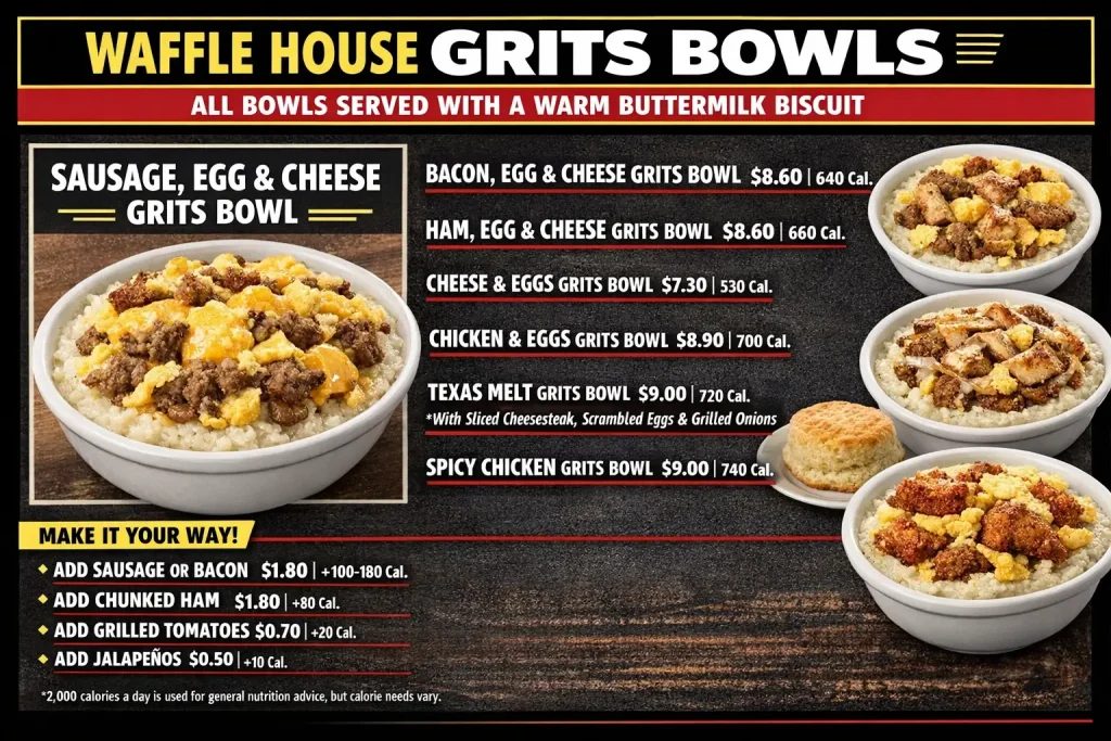 Waffle House Grits Bowl Menu full menu with prices and Calories