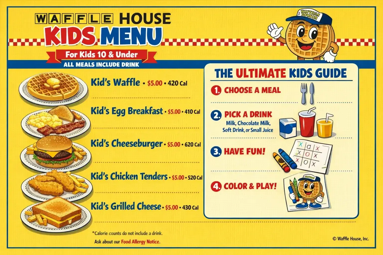 Waffle House Kids Menu with Price, Calories USA