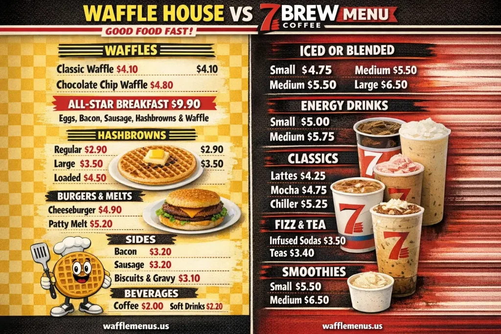 Waffle House vs 7 Brew Menu with Prices