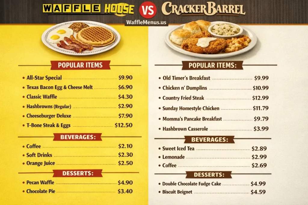 Waffle House vs Cracker Barrel Price Which Is Cheaper usa? (Fresh Comparison)
