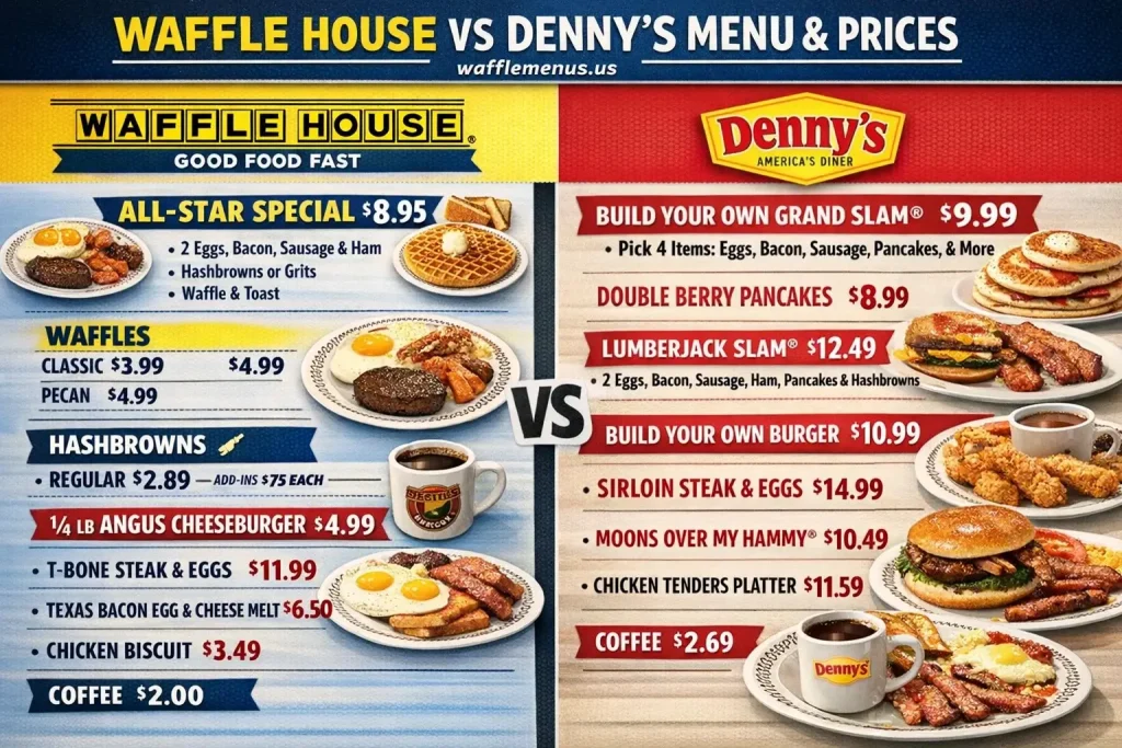 Waffle House vs Denny’s Menu with prices