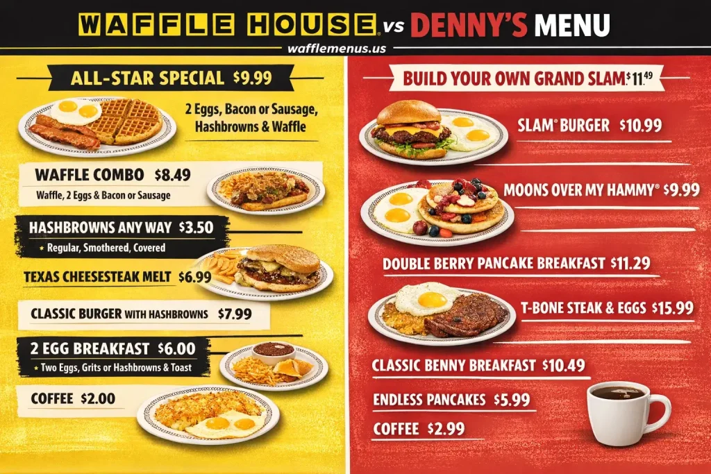 Waffle House vs Denny’s Menu with prices