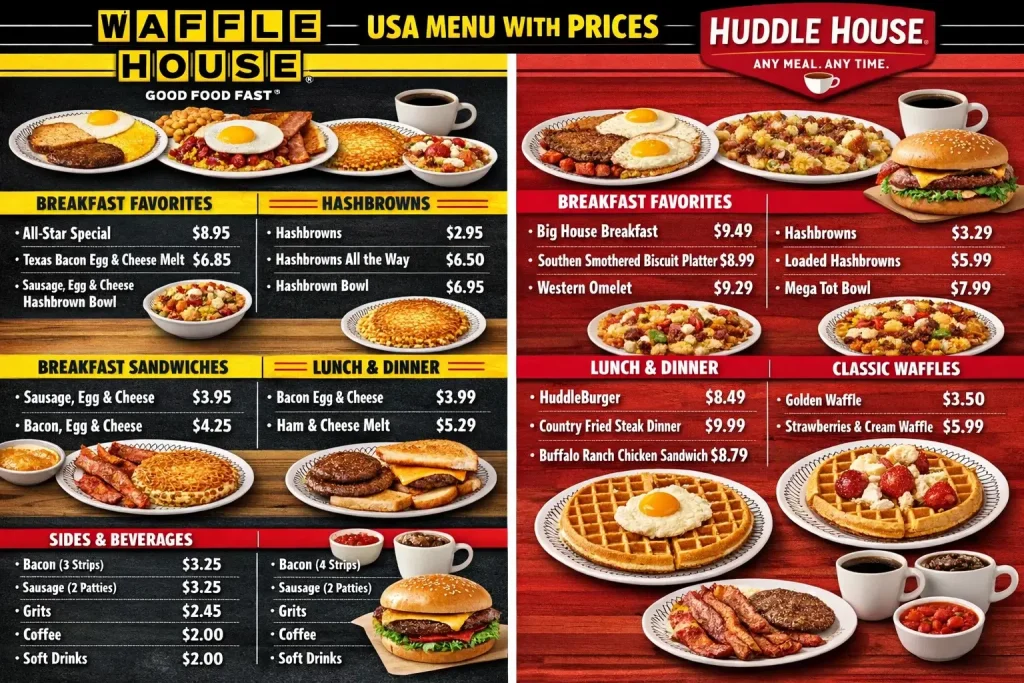 Waffle House vs Huddle House Menu with Prices