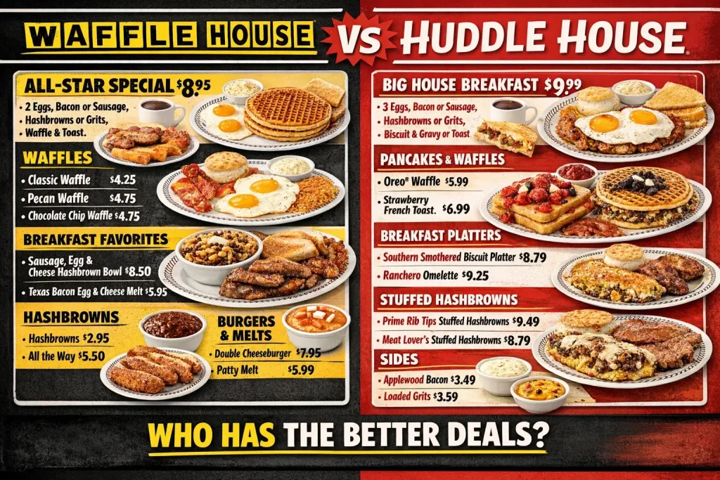 Waffle House vs Huddle House Menu with Prices