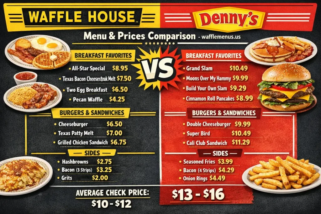 Waffle House or Denny's Menu with Prices Comparison